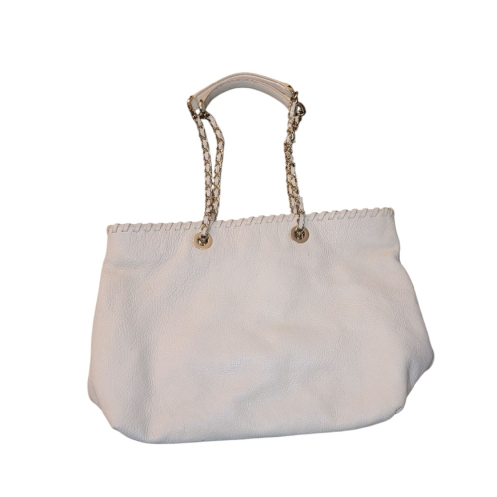 🚫SOLD🚫 Tory Burch Ivory Marion Whipstitch Trim Pebbled Leather Chain Tote Bag - Picture 5 of 12